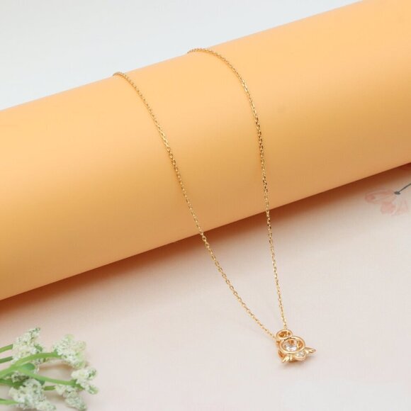 Angel Charm Rose Gold Necklace with Sparkling Centerpiece, XPNL0230 - Picture 8 of 13